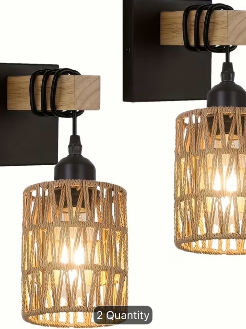 Amazon Black and Natural Rope Pendant Wall Sconce - Set of 2